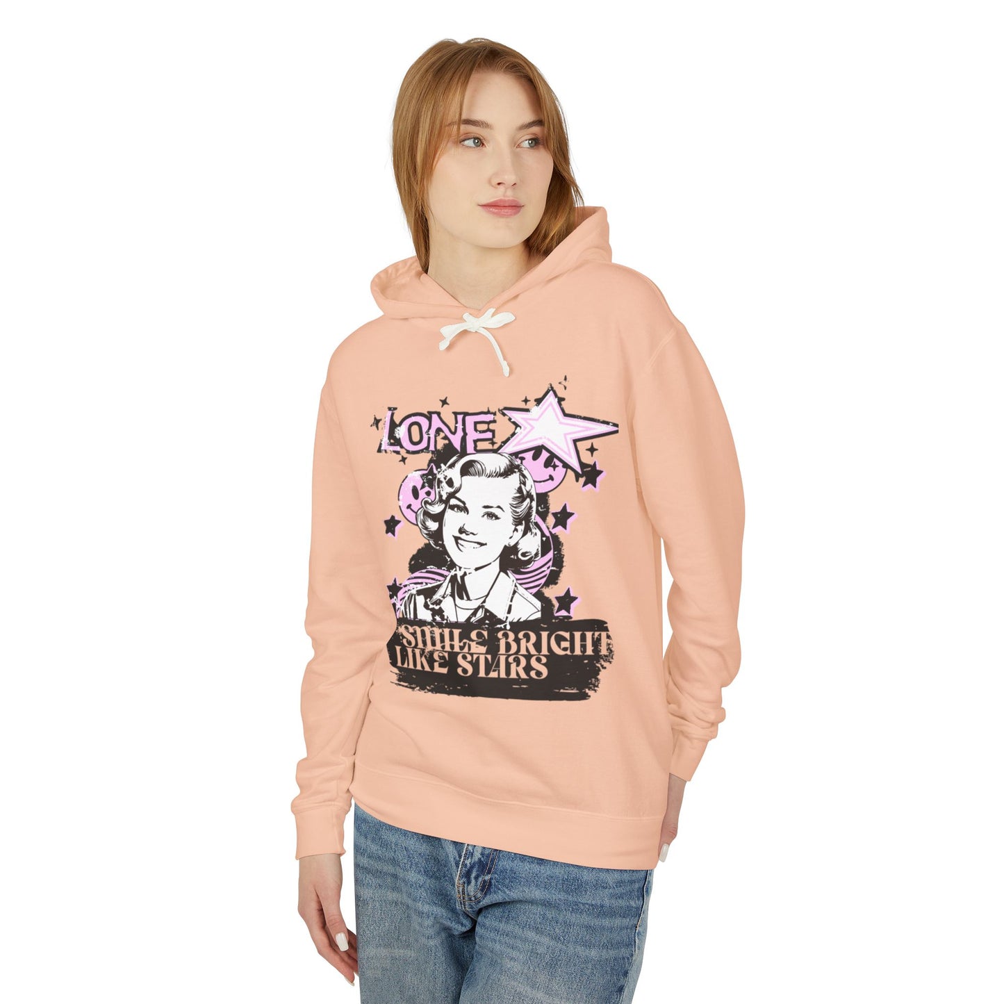 Unisex Lightweight Hooded Sweatshirt - 'Smile Bright Like Stars' Vintage Design