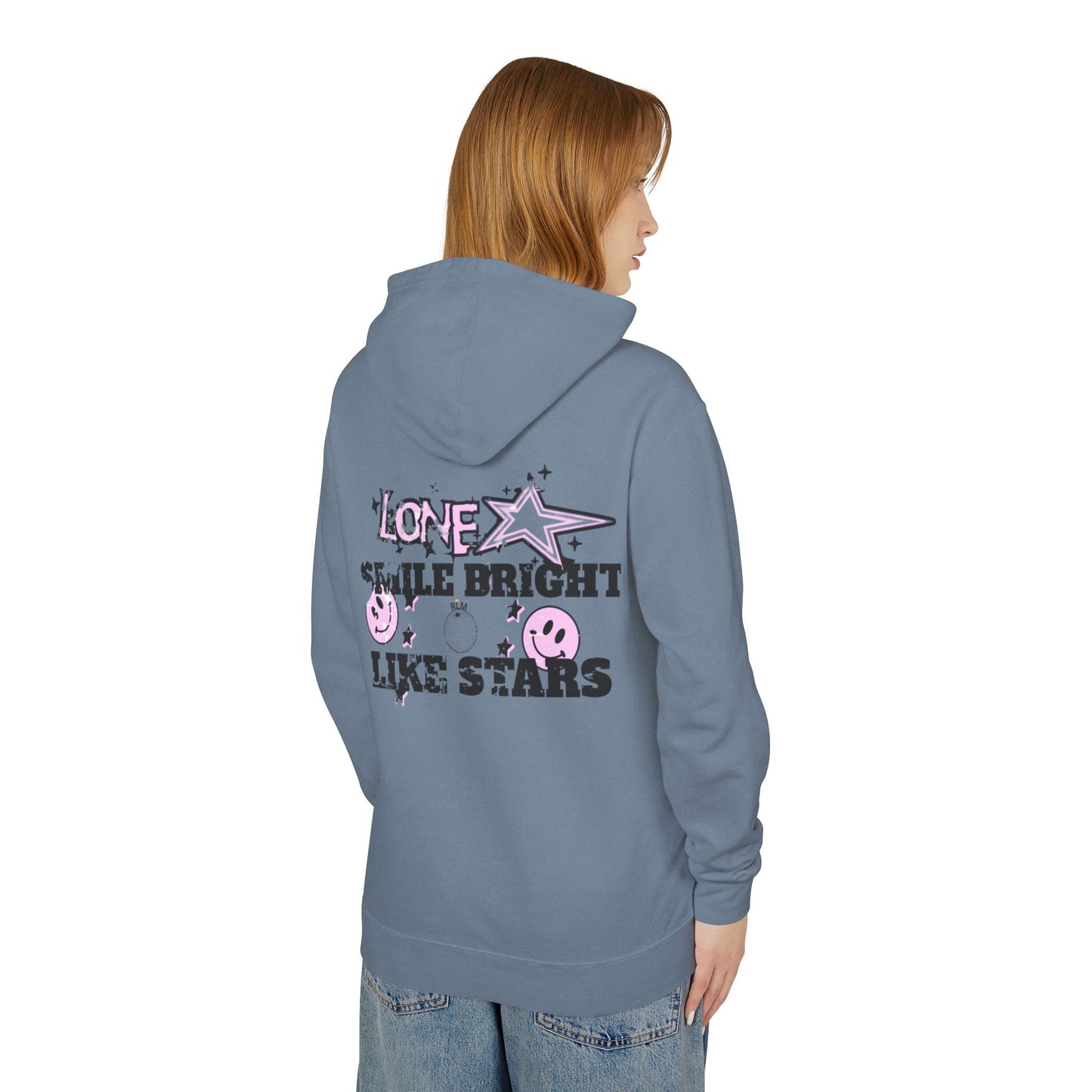 Unisex Lightweight Hooded Sweatshirt - 'Smile Bright Like Stars' Vintage Design