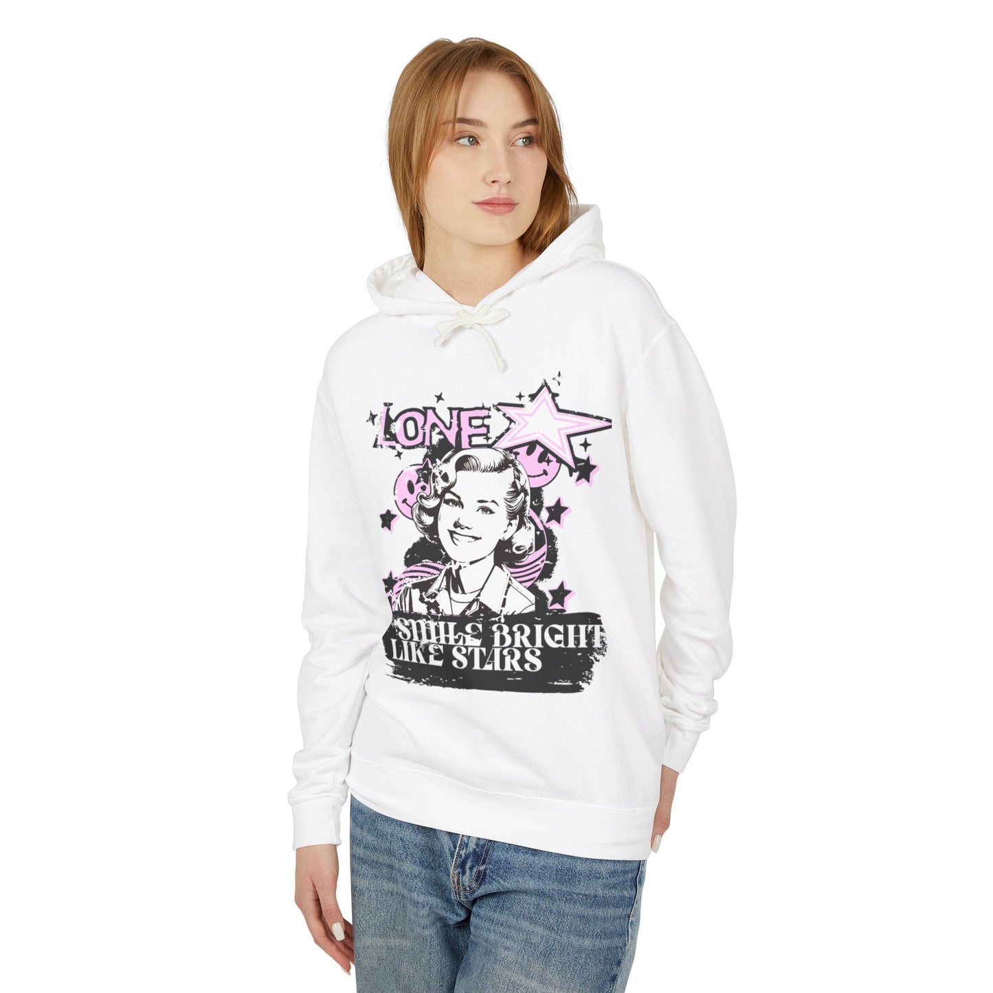 Unisex Lightweight Hooded Sweatshirt - 'Smile Bright Like Stars' Vintage Design