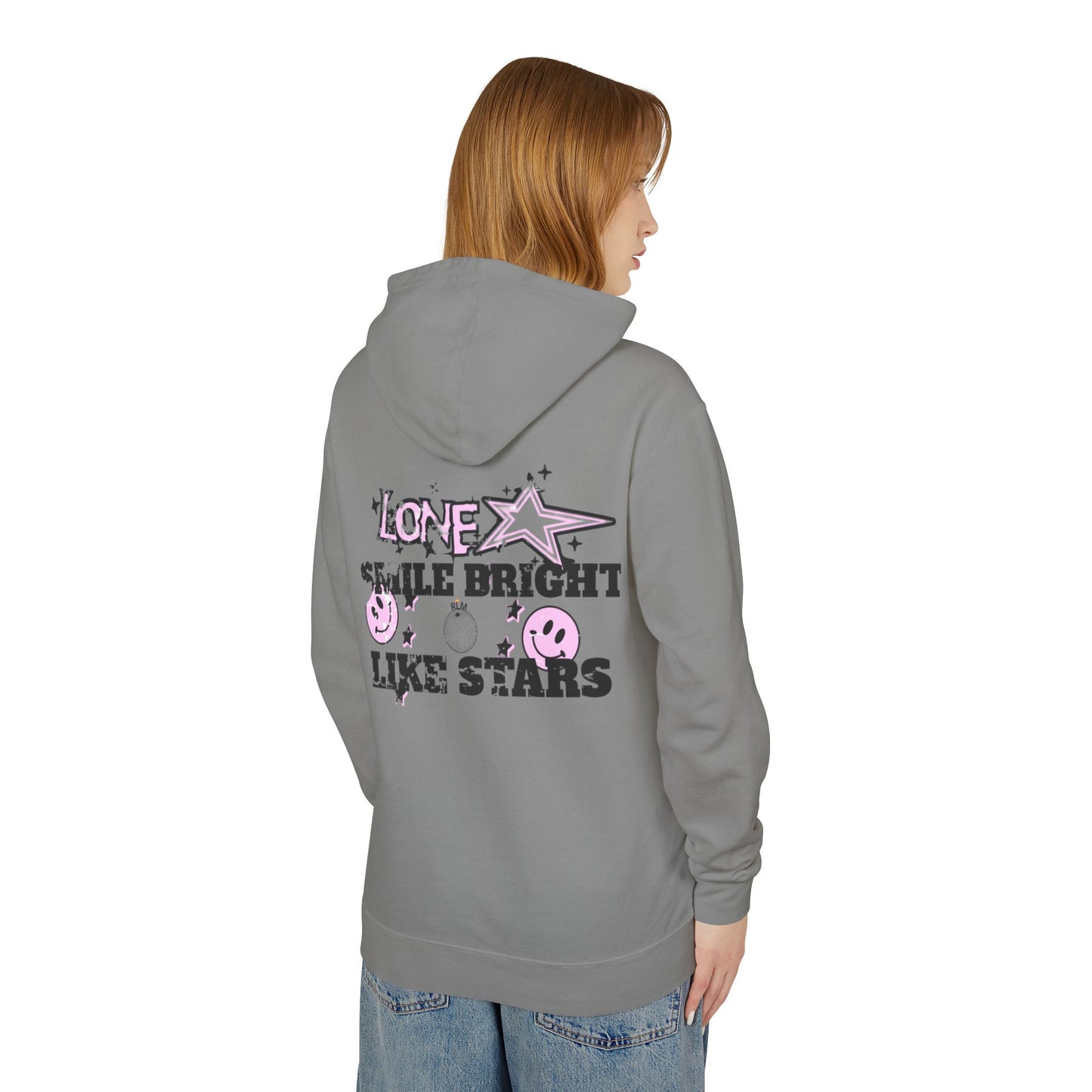 Unisex Lightweight Hooded Sweatshirt - 'Smile Bright Like Stars' Vintage Design