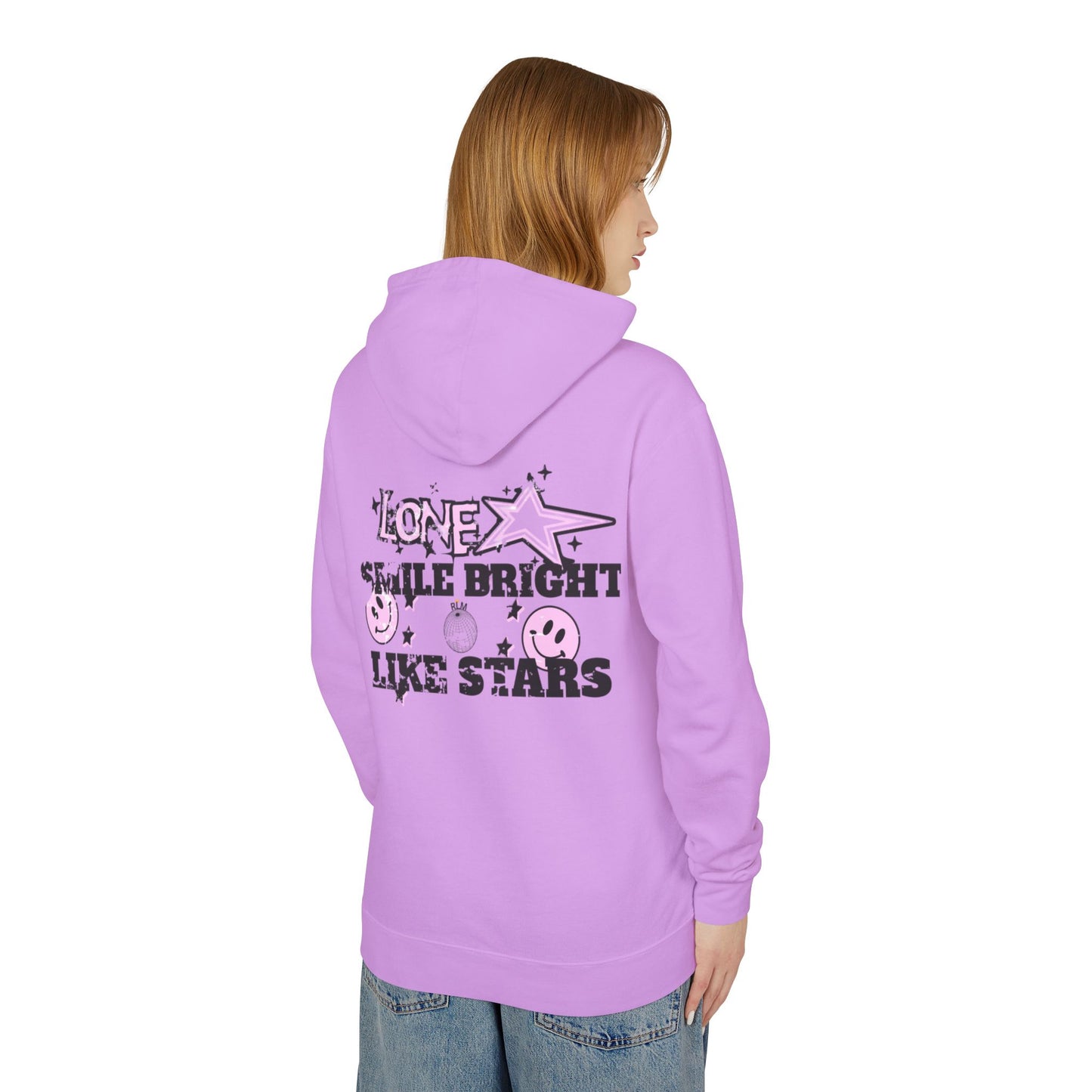 Unisex Lightweight Hooded Sweatshirt - 'Smile Bright Like Stars' Vintage Design