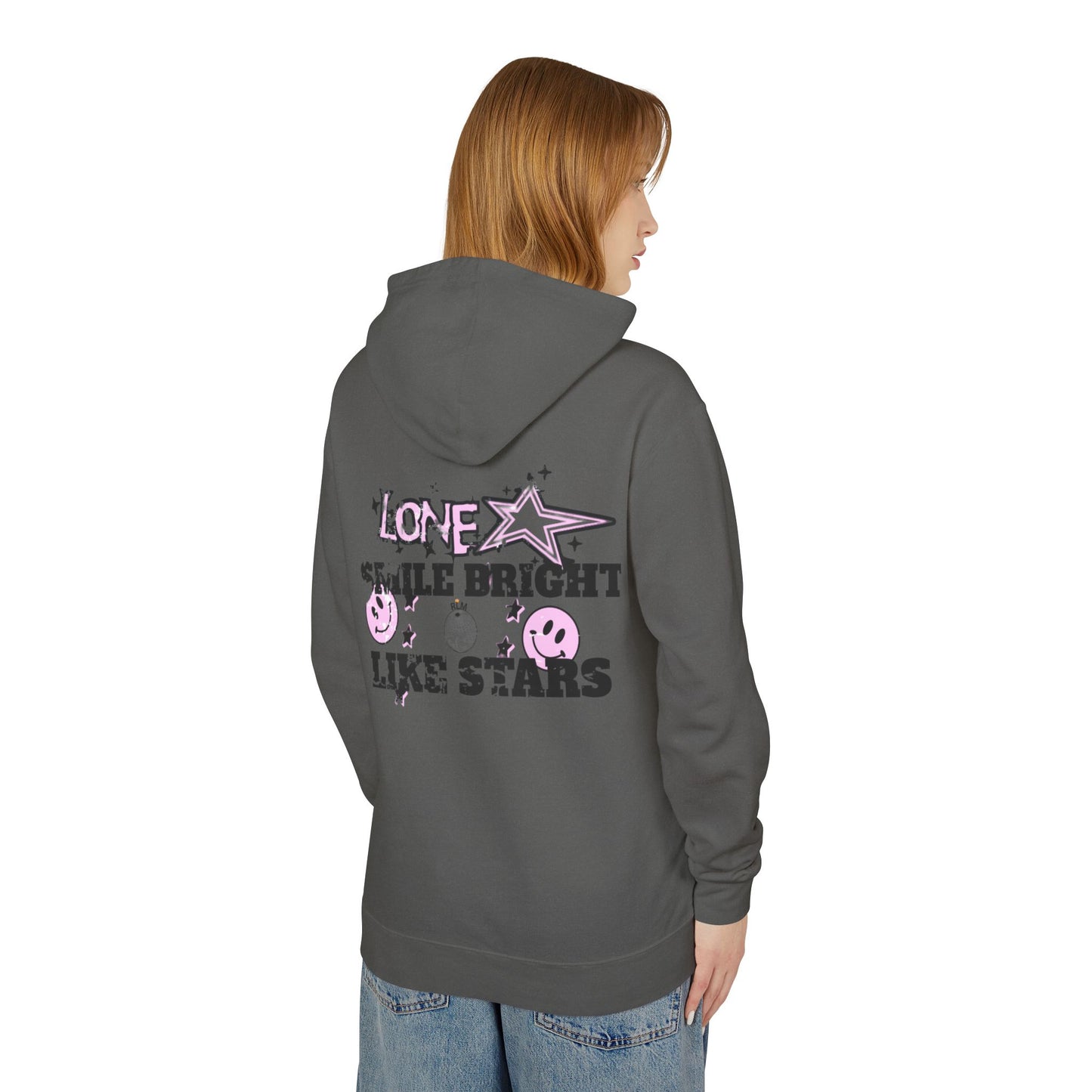 Unisex Lightweight Hooded Sweatshirt - 'Smile Bright Like Stars' Vintage Design