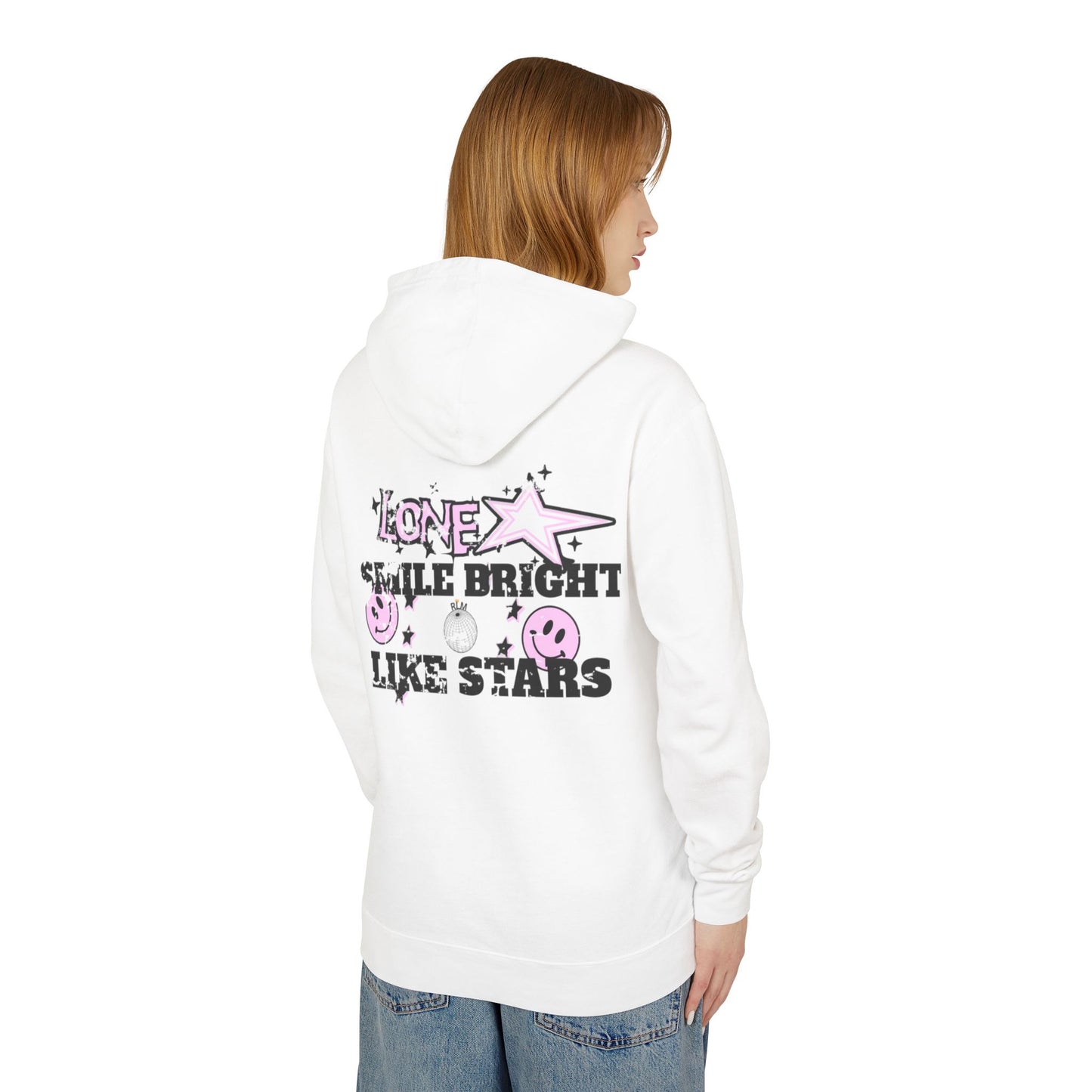 Unisex Lightweight Hooded Sweatshirt - 'Smile Bright Like Stars' Vintage Design