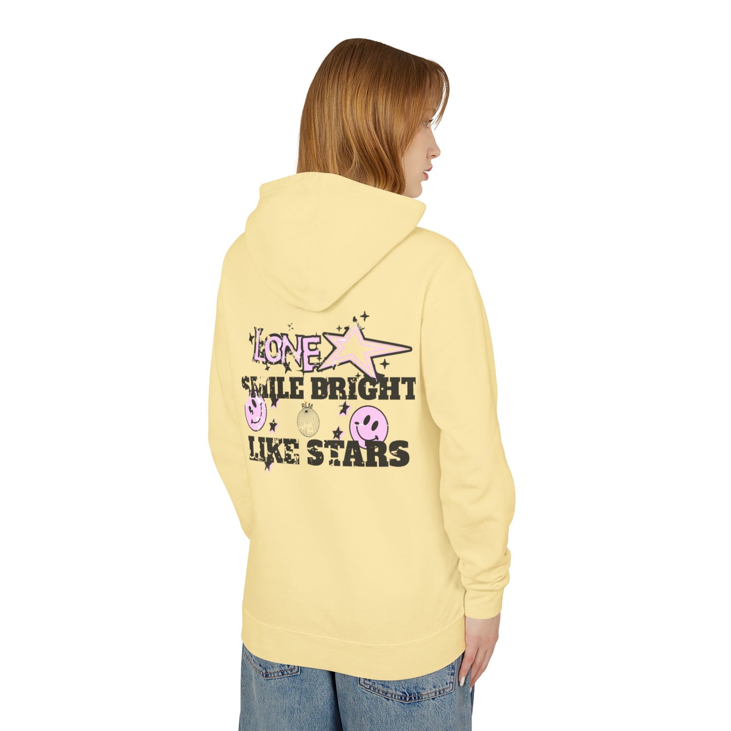 Unisex Lightweight Hooded Sweatshirt - 'Smile Bright Like Stars' Vintage Design