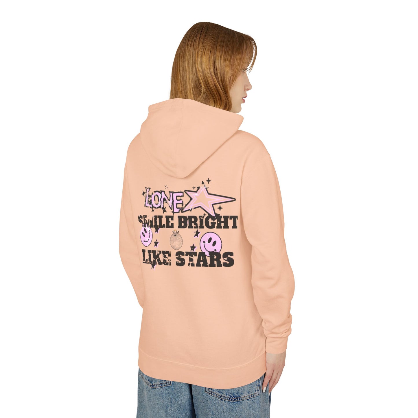 Unisex Lightweight Hooded Sweatshirt - 'Smile Bright Like Stars' Vintage Design